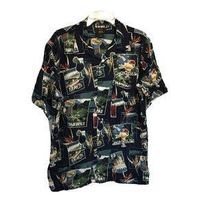 Emergency EXIT Hawaiian Button Up Collared Shirt ~ Sz M ~ Maui ~ Short Sleeve